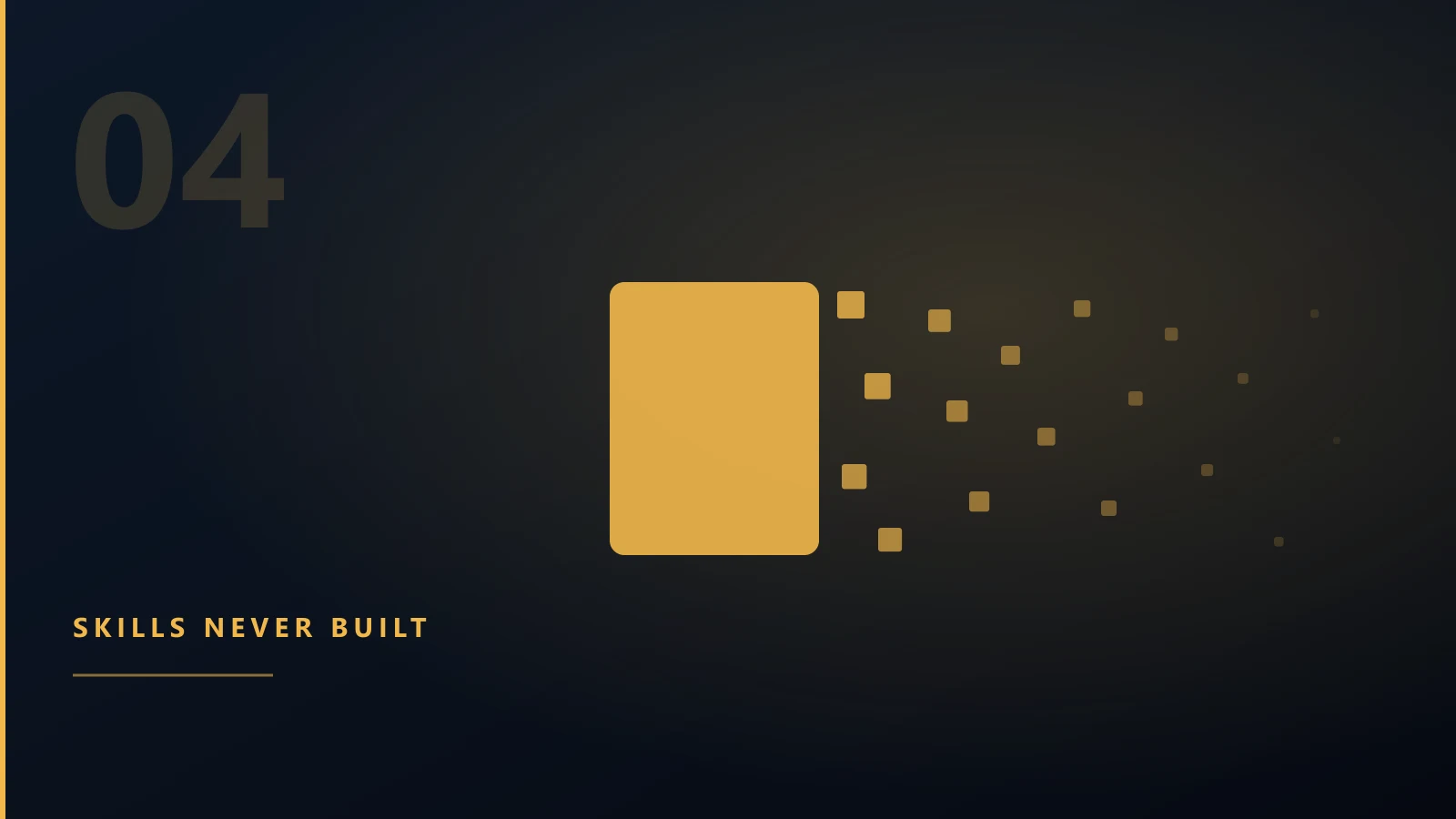 A solid block breaking apart into scattered fragments