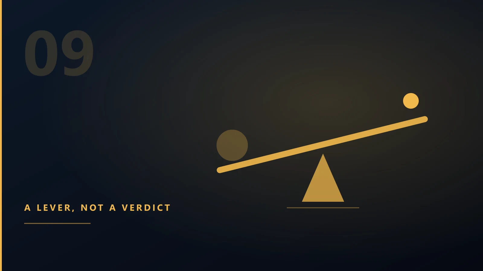 A lever tilted on its fulcrum